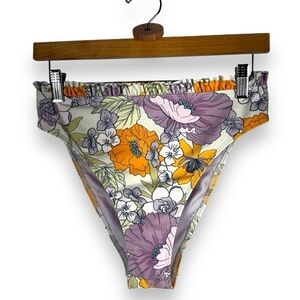 4 for $20 SALE! Chasing Sunshine Ruffle Waist Bikini Bottoms, Orange/Lilac, M